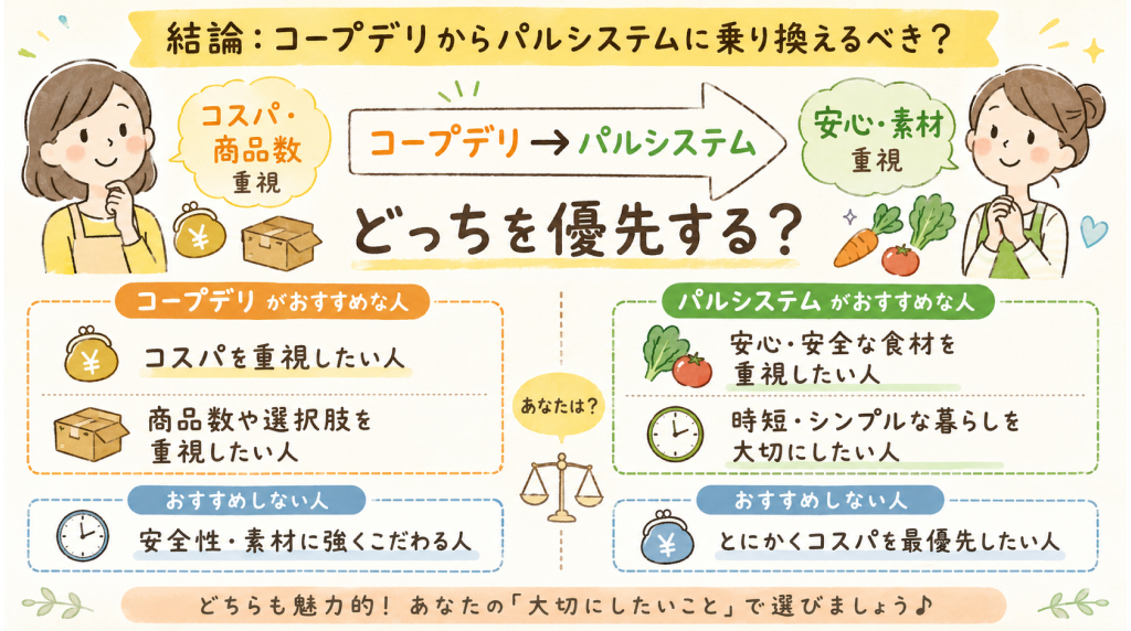パルシステムへの乗り換えがおすすめという結論を示したブログ用画像