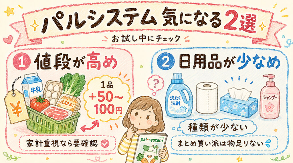 パルシステムの気になる2つのポイントを示した図解