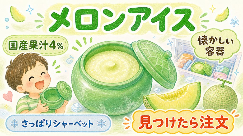国産果汁を使ったメロンアイスの特徴を紹介する図解