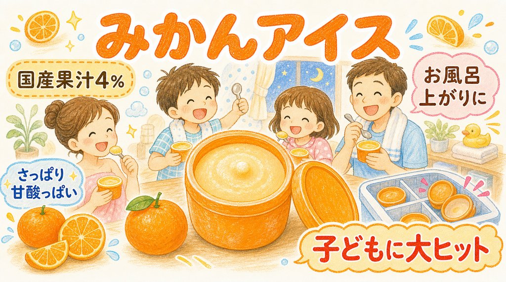 国産果汁を使ったみかんアイスの特徴を紹介する図解