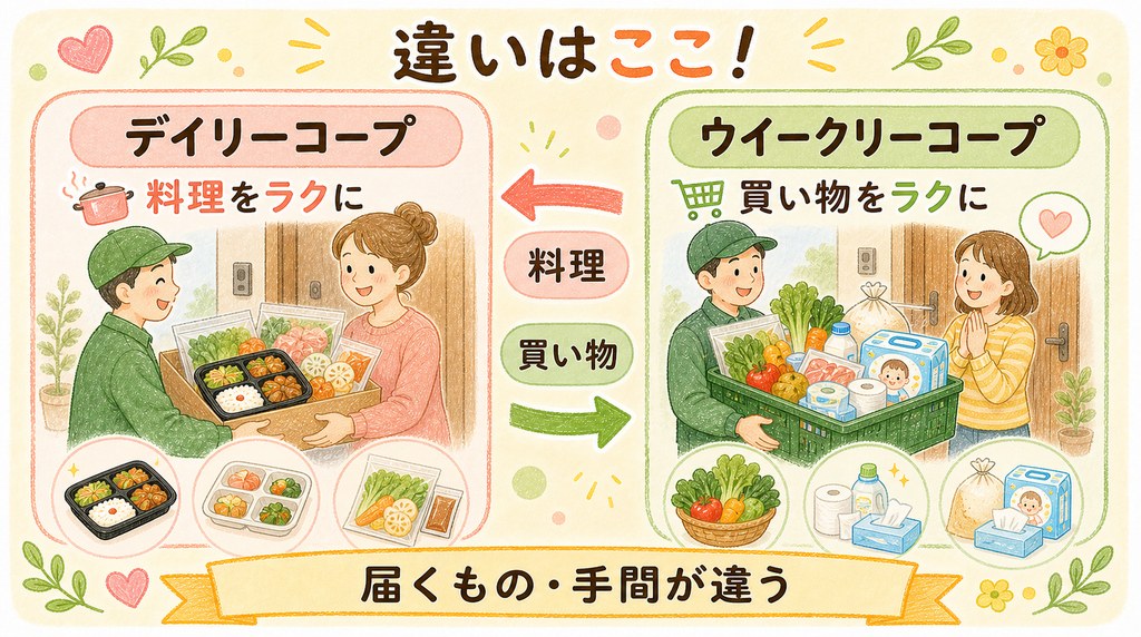 デイリーコープとウイークリーコープの違いを比較した図解