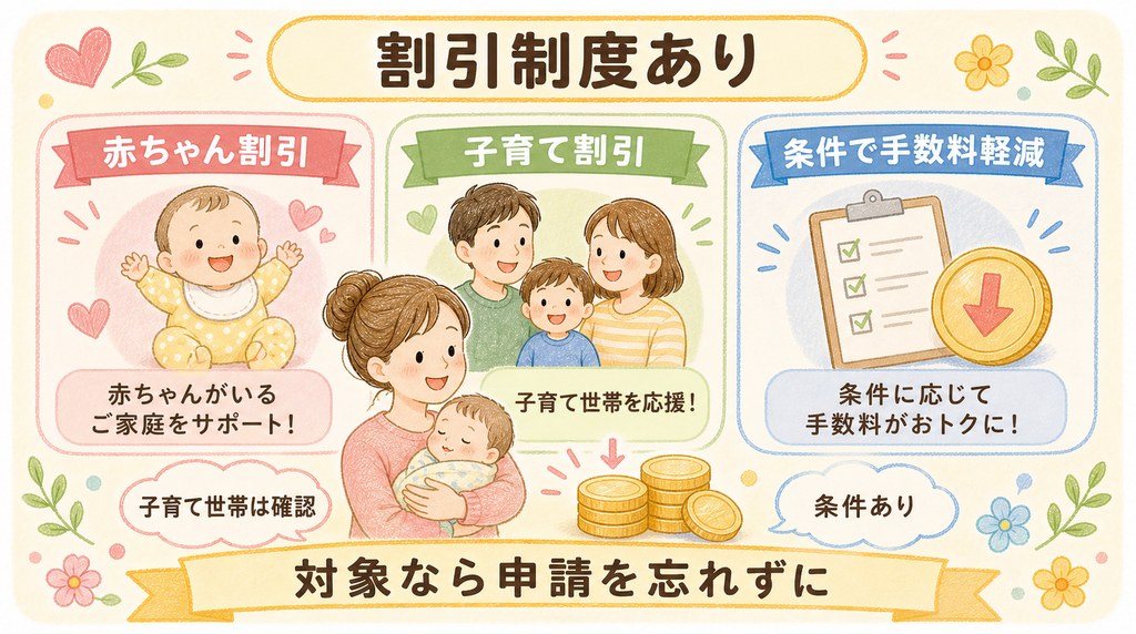 ウイークリーコープの赤ちゃん割引と子育て割引を説明する図解