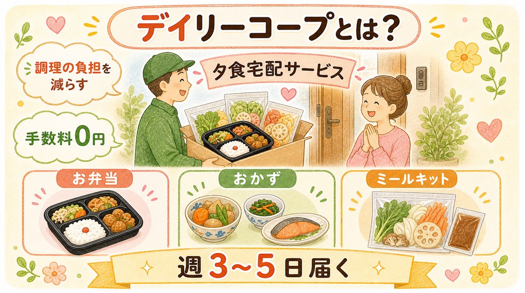 デイリーコープとは夕食宅配サービスであることを説明する図解
