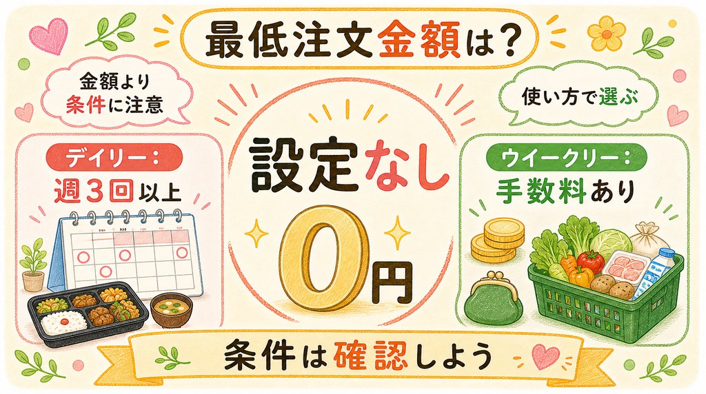 デイリーコープとウイークリーコープの最低注文金額と条件を説明する図解