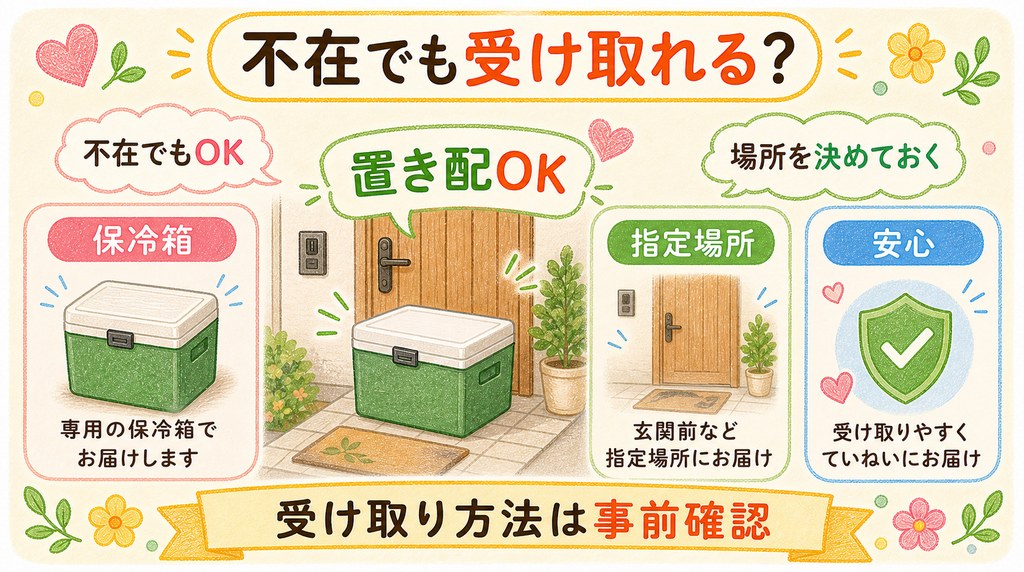 デイリーコープとウイークリーコープは不在時でも置き配できることを説明する図解