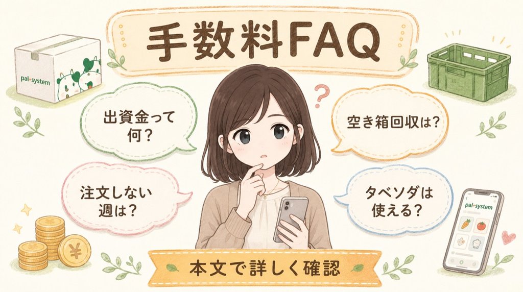 パルシステムの手数料に関する出資金や空き箱回収などのよくある質問をまとめた図解